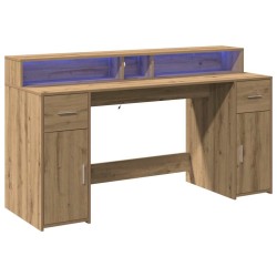 Bureau avec lumières LED chêne artisanal bois d'ingénierie 