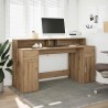 Bureau avec lumières LED chêne artisanal bois d'ingénierie 