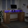 Bureau avec lumières LED chêne artisanal bois d'ingénierie 