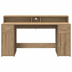 Bureau avec lumières LED chêne artisanal bois d'ingénierie 