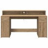 Bureau avec lumières LED chêne artisanal bois d'ingénierie 