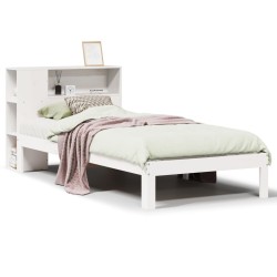 Lit bibliothèque sans matelas blanc 90x200cm bois de pin massif 