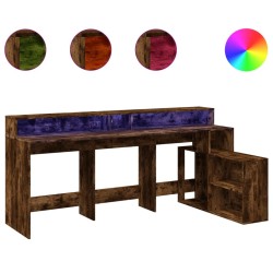 Bureau et lumières LED chêne fumé 200x104x91cm bois ingénierie 