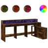 Bureau et lumières LED chêne fumé 200x104x91cm bois ingénierie 