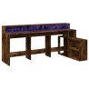 Bureau et lumières LED chêne fumé 200x104x91cm bois ingénierie 
