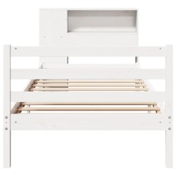 Lit bibliothèque sans matelas blanc 75x190cm bois de pin massif 