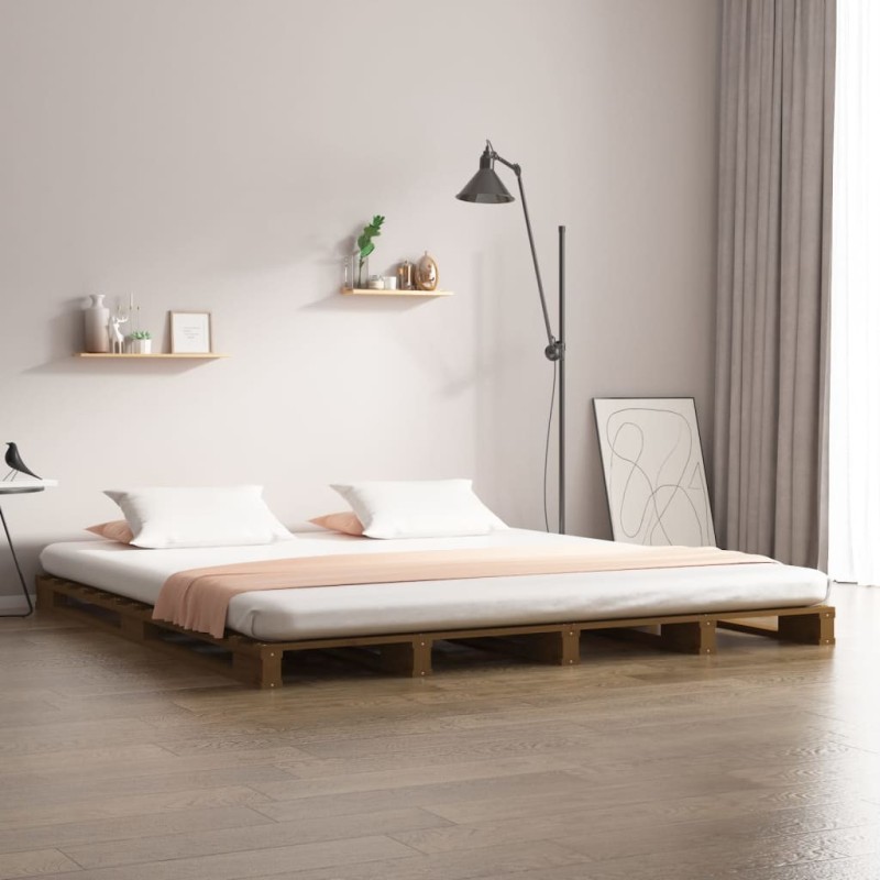 Lit de palette sans matelas marron miel 120x200 cm bois massif 