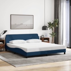 Cadre de lit avec tête de lit sans matelas bleu 180x200cm tissu 