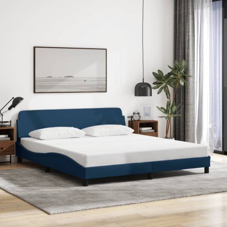 Cadre de lit avec tête de lit sans matelas bleu 180x200cm tissu 