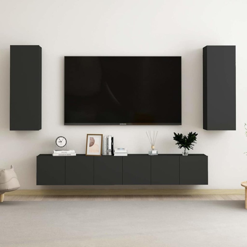 Ensemble de meubles TV 5 pcs Noir Bois d'ingénierie Ensemble de meubles TV 5 pcs Noir Bois d'ingénierie
