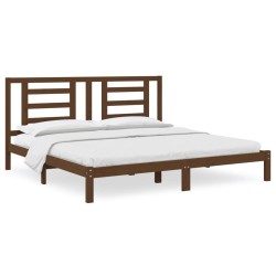 Cadre de lit sans matelas marron miel 200x200cm bois pin massif 