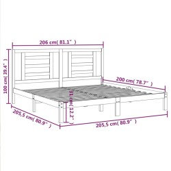 Cadre de lit sans matelas marron miel 200x200cm bois pin massif 