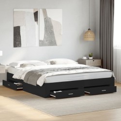 Cadre de lit avec tiroirs sans matelas noir 200x200 cm 