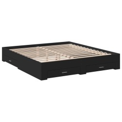 Cadre de lit avec tiroirs sans matelas noir 200x200 cm 