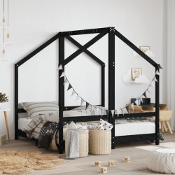 Cadre de lit pour enfant noir 2x(70x140) cm bois de pin massif 