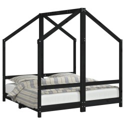 Cadre de lit pour enfant noir 2x(70x140) cm bois de pin massif 