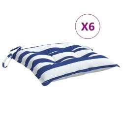 Coussins de chaise lot de 6 rayures bleues blanches 40x40x7 cm 
