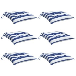 Coussins de chaise lot de 6 rayures bleues blanches 40x40x7 cm 