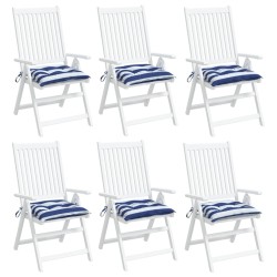 Coussins de chaise lot de 6 rayures bleues blanches 40x40x7 cm 