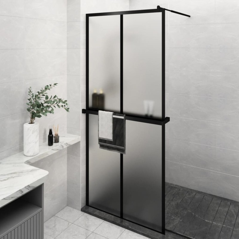 Paroi de douche avec étagère Noir 90x195 cm Verre ESG&Aluminium 