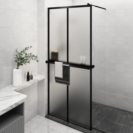 Paroi de douche avec étagère Noir 90x195 cm Verre ESG&Aluminium 