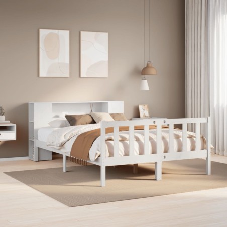 Lit bibliothèque sans matelas blanc 120x200 cm bois pin massif 