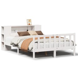 Lit bibliothèque sans matelas blanc 120x200 cm bois pin massif 