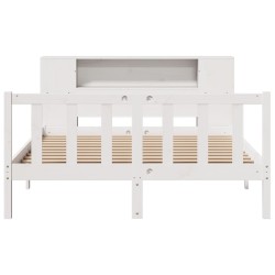 Lit bibliothèque sans matelas blanc 120x200 cm bois pin massif 