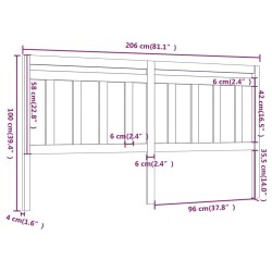 Tête de lit Marron miel 206x4x100 cm Bois massif de pin 