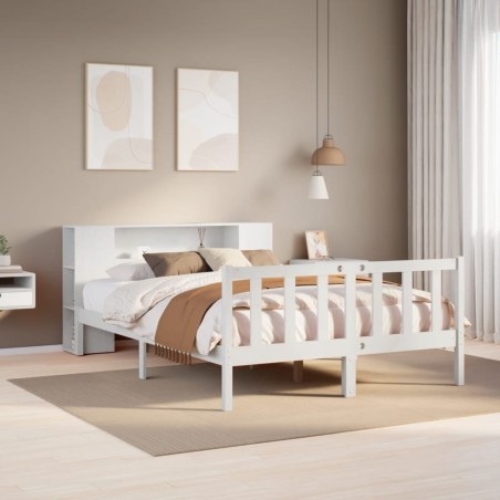 Lit bibliothèque sans matelas blanc 120x190 cm bois pin massif 