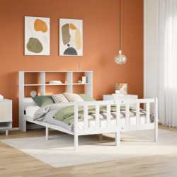 Lit bibliothèque sans matelas blanc 120x200 cm bois pin massif 