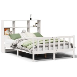 Lit bibliothèque sans matelas blanc 120x200 cm bois pin massif 