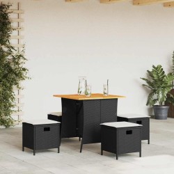 Ensemble à manger de jardin coussins 5pcs noir résine tressée 