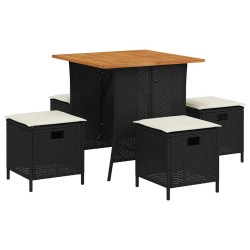 Ensemble à manger de jardin coussins 5pcs noir résine tressée 