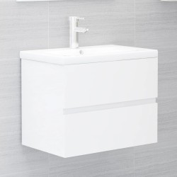 Armoire d'évier lavabo intégré blanc brillant bois d'ingénierie 