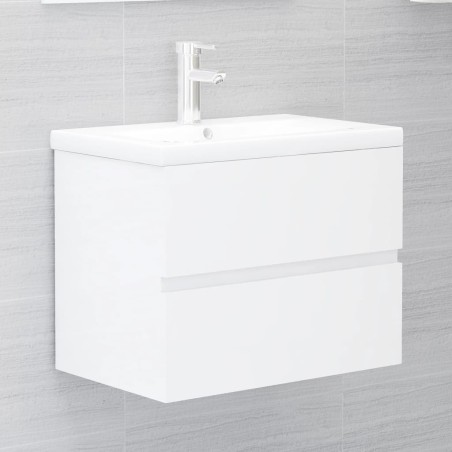 Armoire d'évier lavabo intégré blanc brillant bois d'ingénierie 