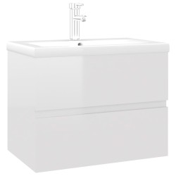Armoire d'évier lavabo intégré blanc brillant bois d'ingénierie 