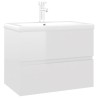Armoire d'évier lavabo intégré blanc brillant bois d'ingénierie 