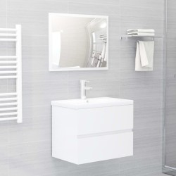 Armoire d'évier lavabo intégré blanc brillant bois d'ingénierie 