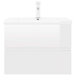 Armoire d'évier lavabo intégré blanc brillant bois d'ingénierie 