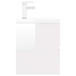 Armoire d'évier lavabo intégré blanc brillant bois d'ingénierie 