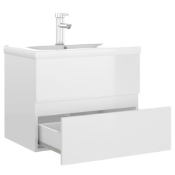 Armoire d'évier lavabo intégré blanc brillant bois d'ingénierie 
