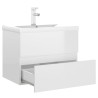 Armoire d'évier lavabo intégré blanc brillant bois d'ingénierie 
