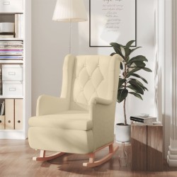 Fauteuil et pieds à bascule en bois d'hévéa solide crème Tissu 