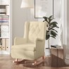 Fauteuil et pieds à bascule en bois d'hévéa solide crème Tissu 