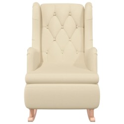 Fauteuil et pieds à bascule en bois d'hévéa solide crème Tissu 