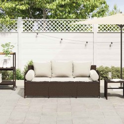 Canapé de jardin avec coussins 3 places brun résine tressée 