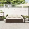 Canapé de jardin avec coussins 3 places brun résine tressée 