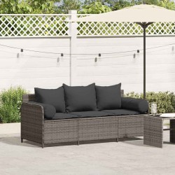 Canapé de jardin avec coussins 3 places gris résine tressée 