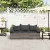 Canapé de jardin avec coussins 3 places gris résine tressée 